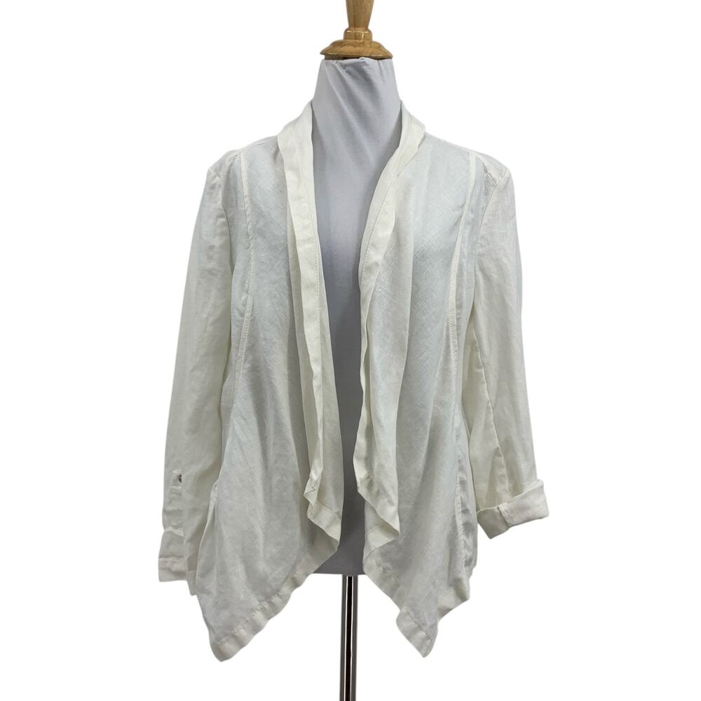 Chicos Cardigan Women Plus 1 White Flip Cuff Linen Shawl Open Front Asymmetric
